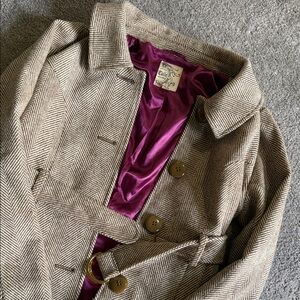 Anthropologie Herringbone Trench Coat with Purple Lining
